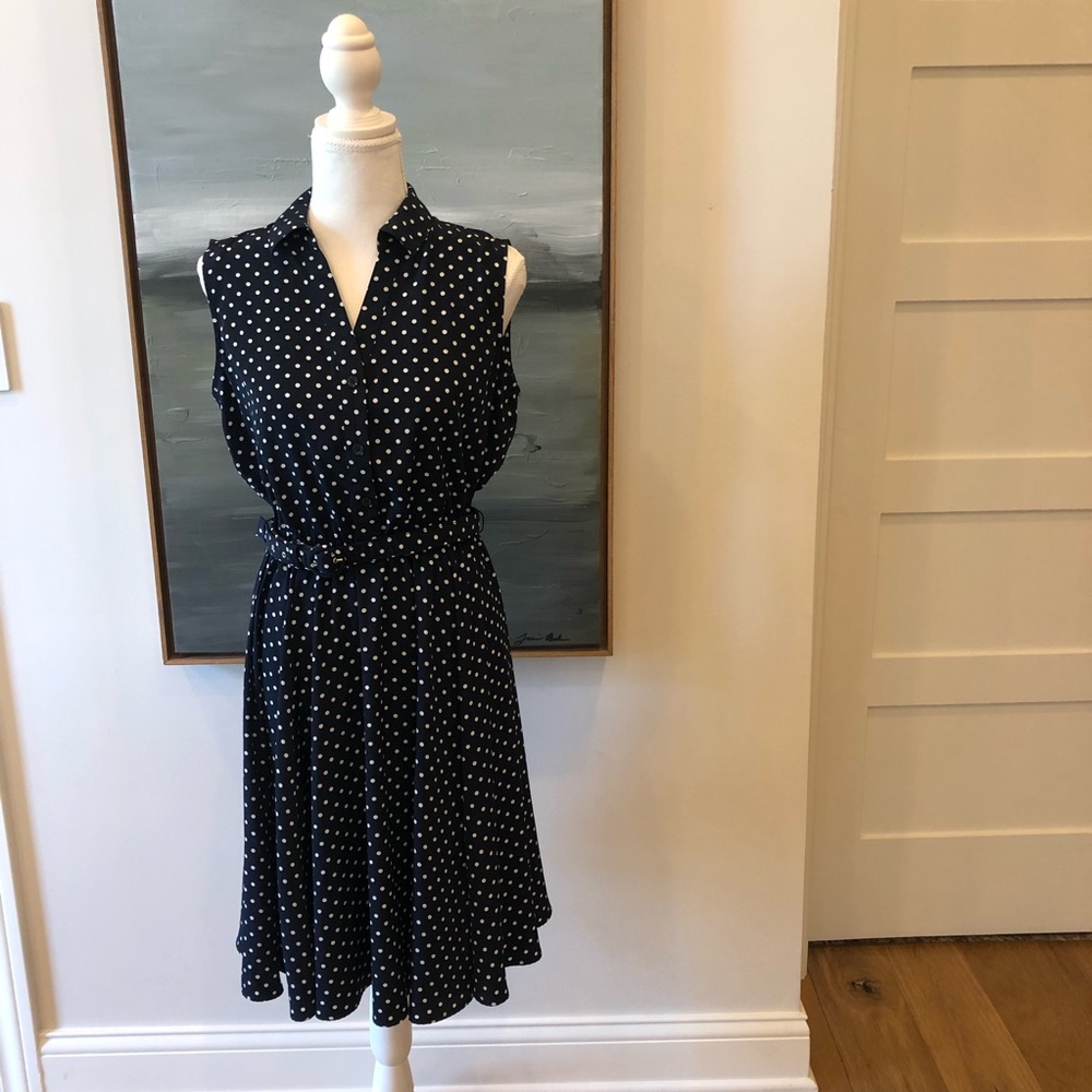 Charter Club Sleeveless Polka Dot MIDI Shirtdress with Matching Belt - Size 8P